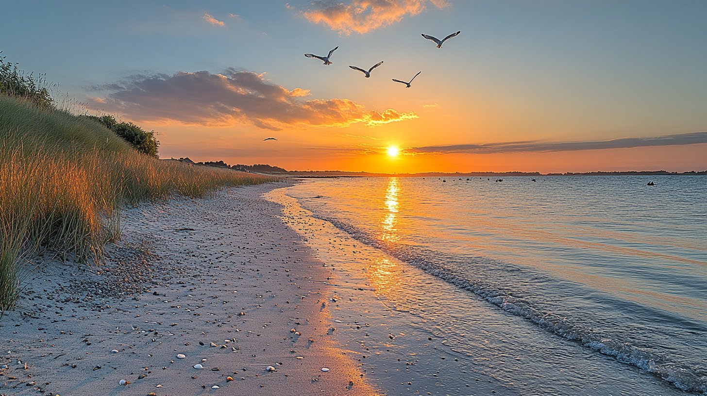 baie de Somme : vue panoramique de la plage de Quend au coucher du soleil