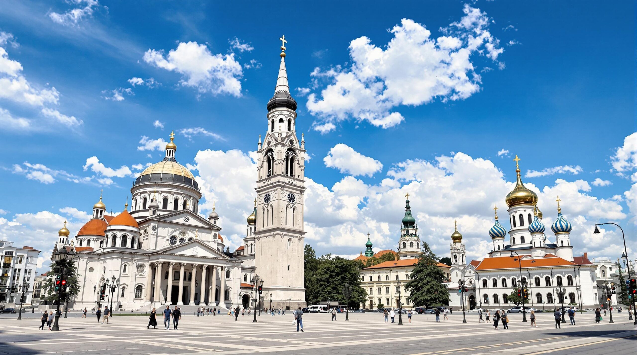 Sofia : vue panoramique de la cathédrale Saint-Alexandre-Nevski avec ses dômes dorés