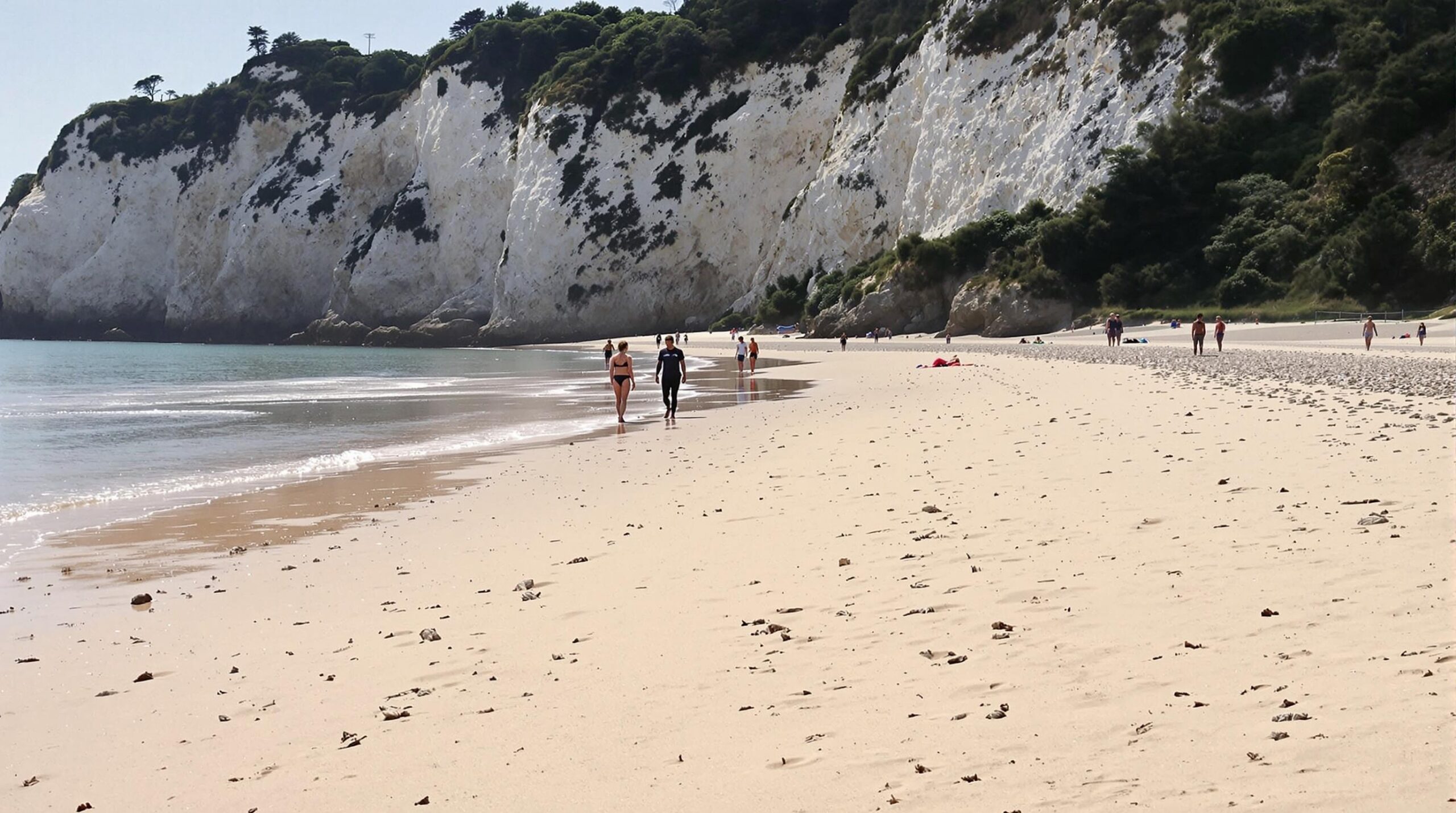 Honfleur Plage : vue panoramique de la plage de Vasouy avec son sable fin et ses falaises