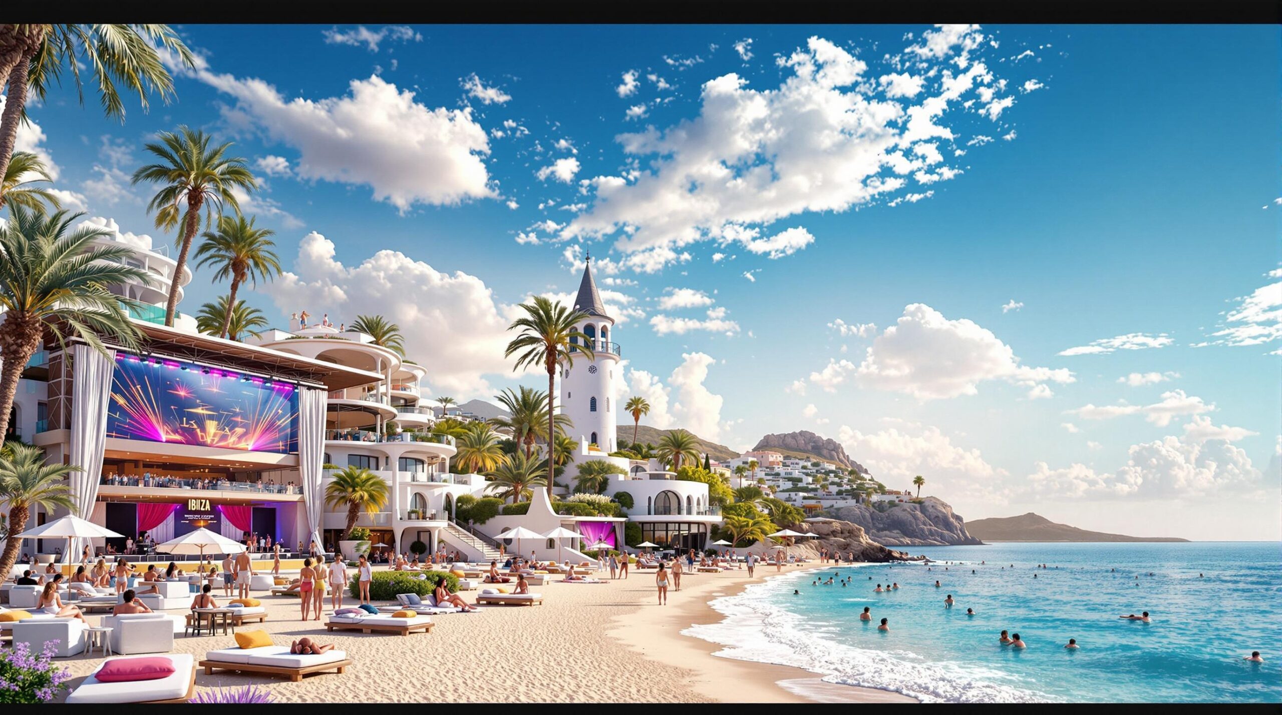 logement à Ibiza : vue d'une villa avec piscine sur l'île d'Ibiza