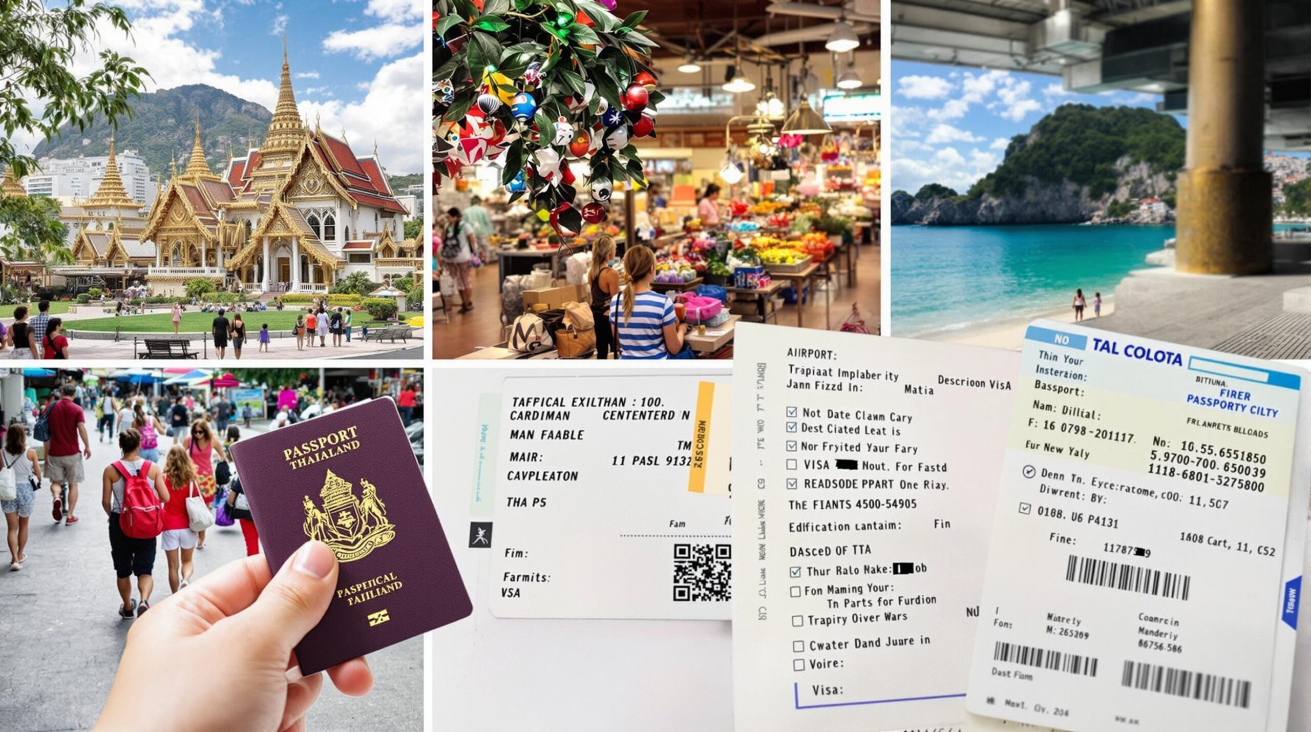 visa Thaïlande 6 mois : passeport avec visa thaïlandais et éléments de voyage