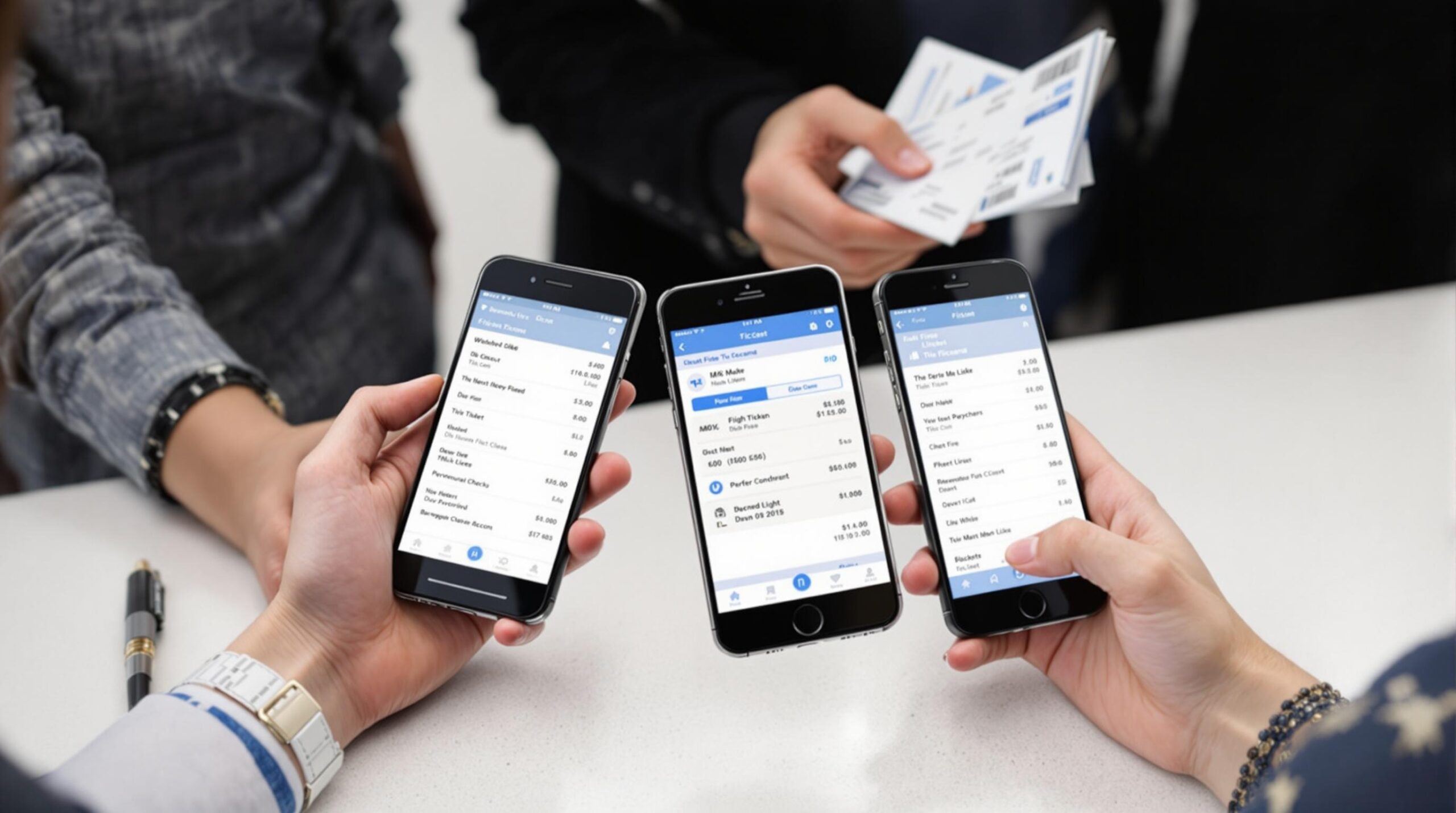 billet d'avion électronique : un billet d'avion affiché sur un smartphone en mains d'un voyageur