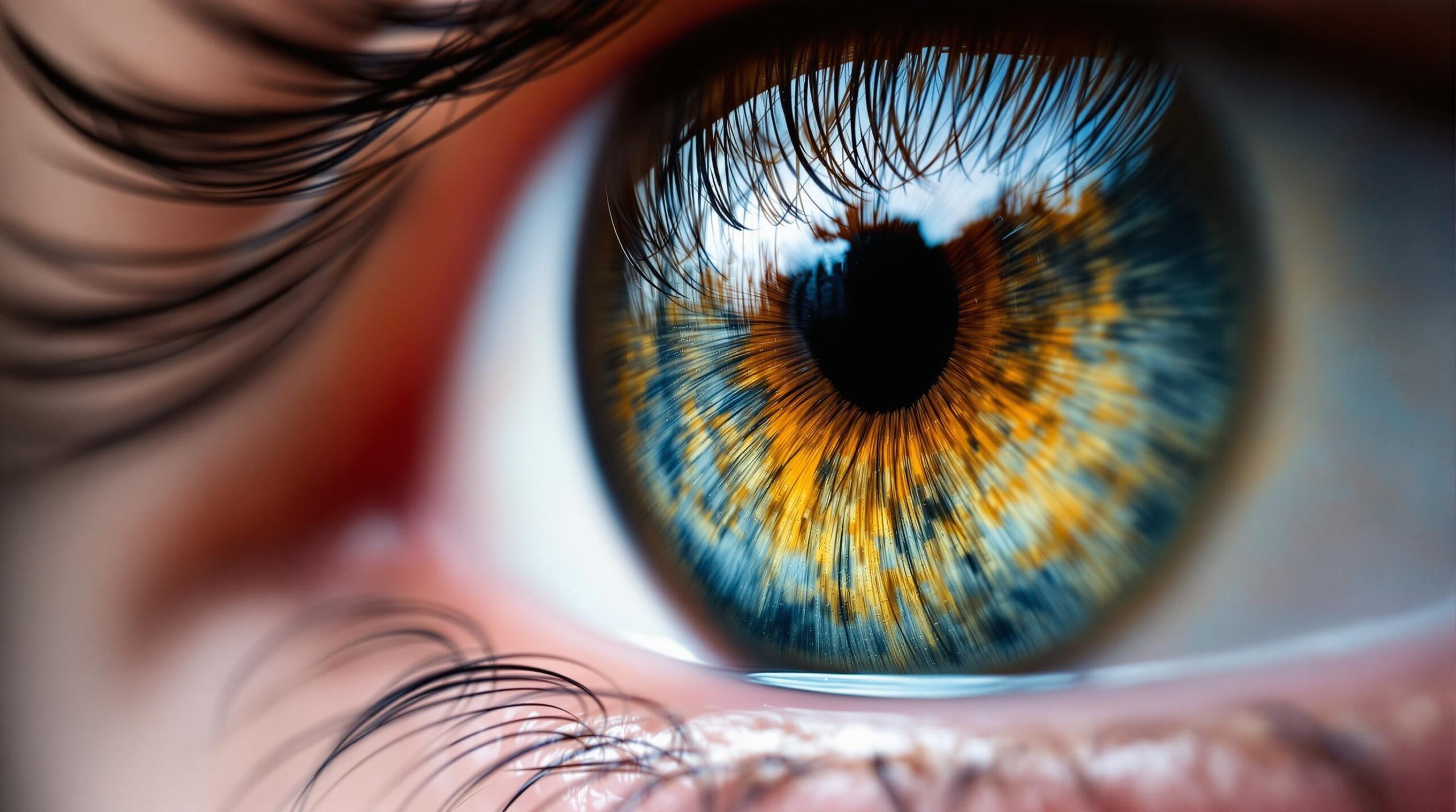 photographie d’iris : gros plan détaillé d’un iris humain aux couleurs vives