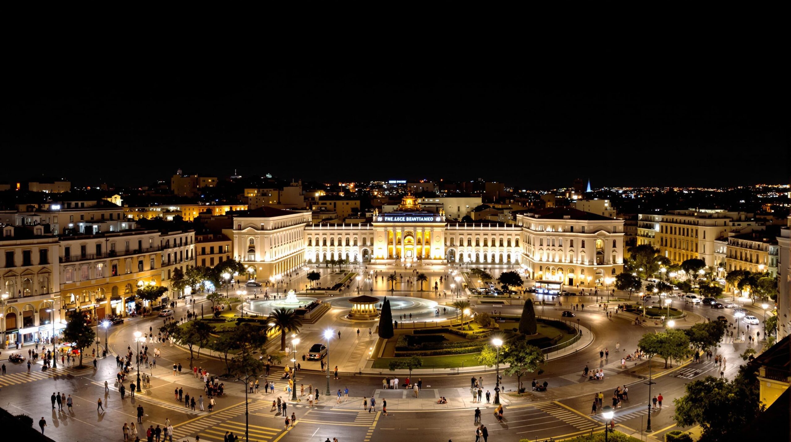 Naples la nuit : vue panoramique nocturne de Naples avec éclairages et monuments