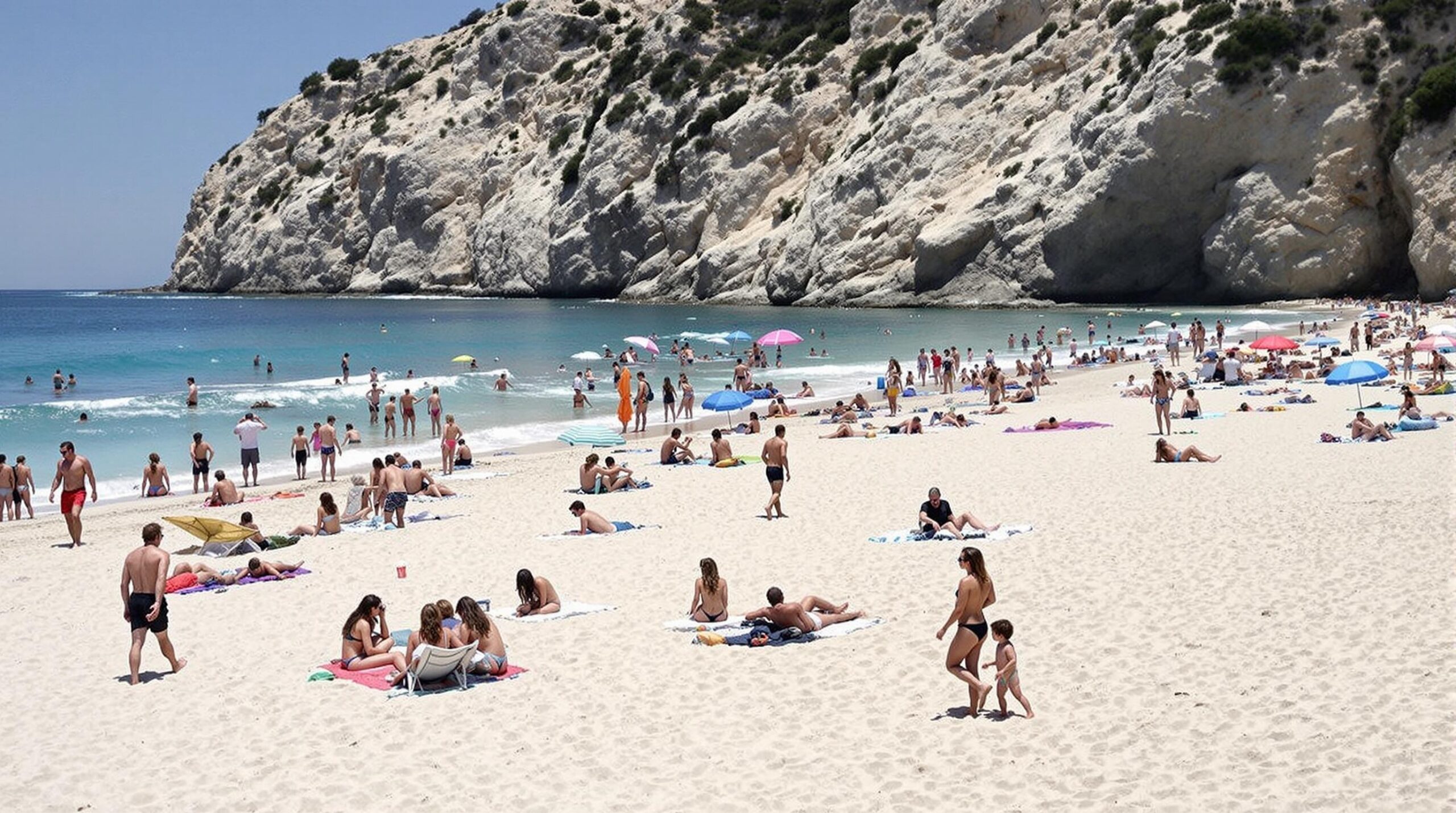 destinations été août : plage paradisiaque ensoleillée avec mer bleue et ciel clair