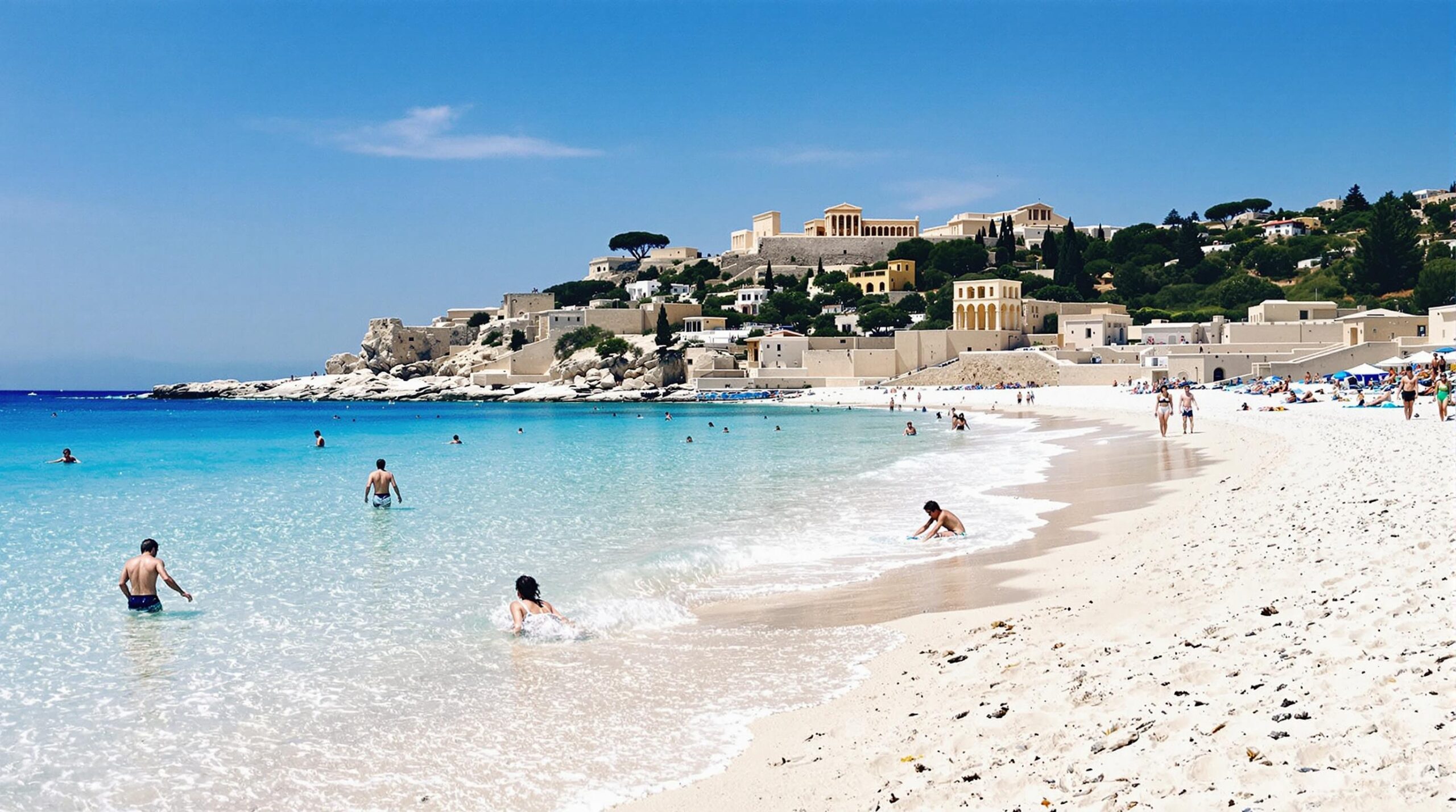 voyage en septembre : plage paisible avec ciel clair et mer calme symbolisant des vacances paisibles en septembre