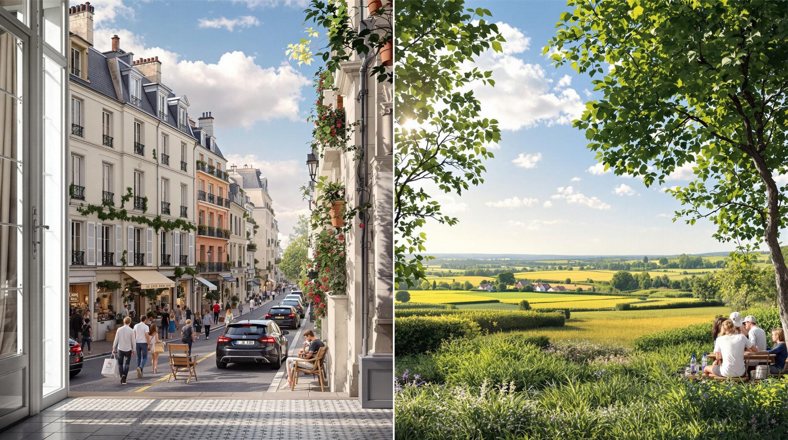 logement en France : vue d'un appartement en ville avec la Tour Eiffel en arrière-plan