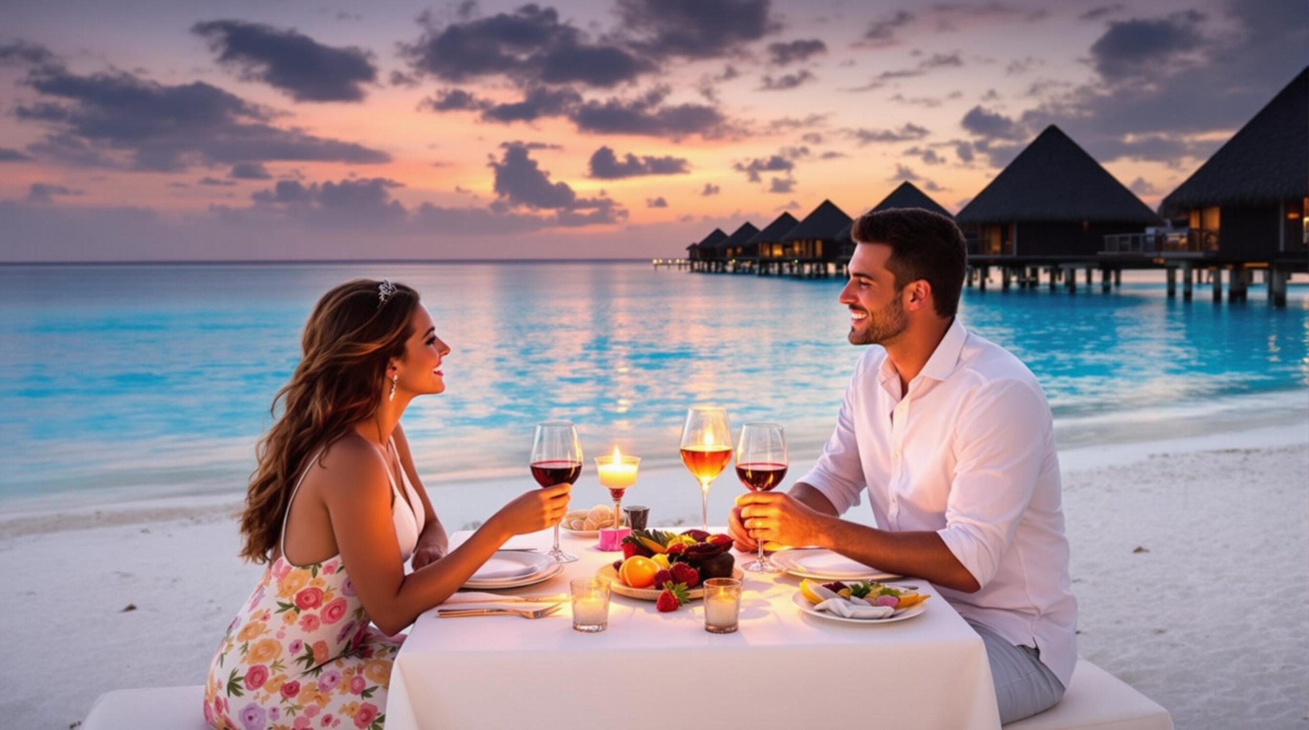 lune de miel : couple romantique sur une plage paradisiaque