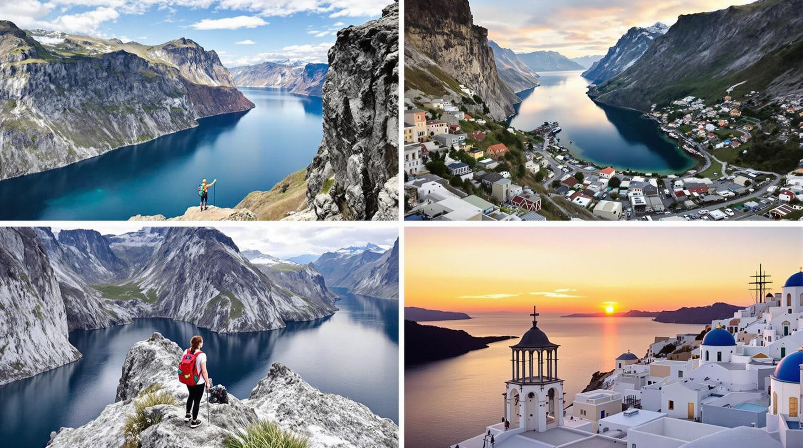 destinations estivales : collage d'images des paysages de Norvège et Grèce en été