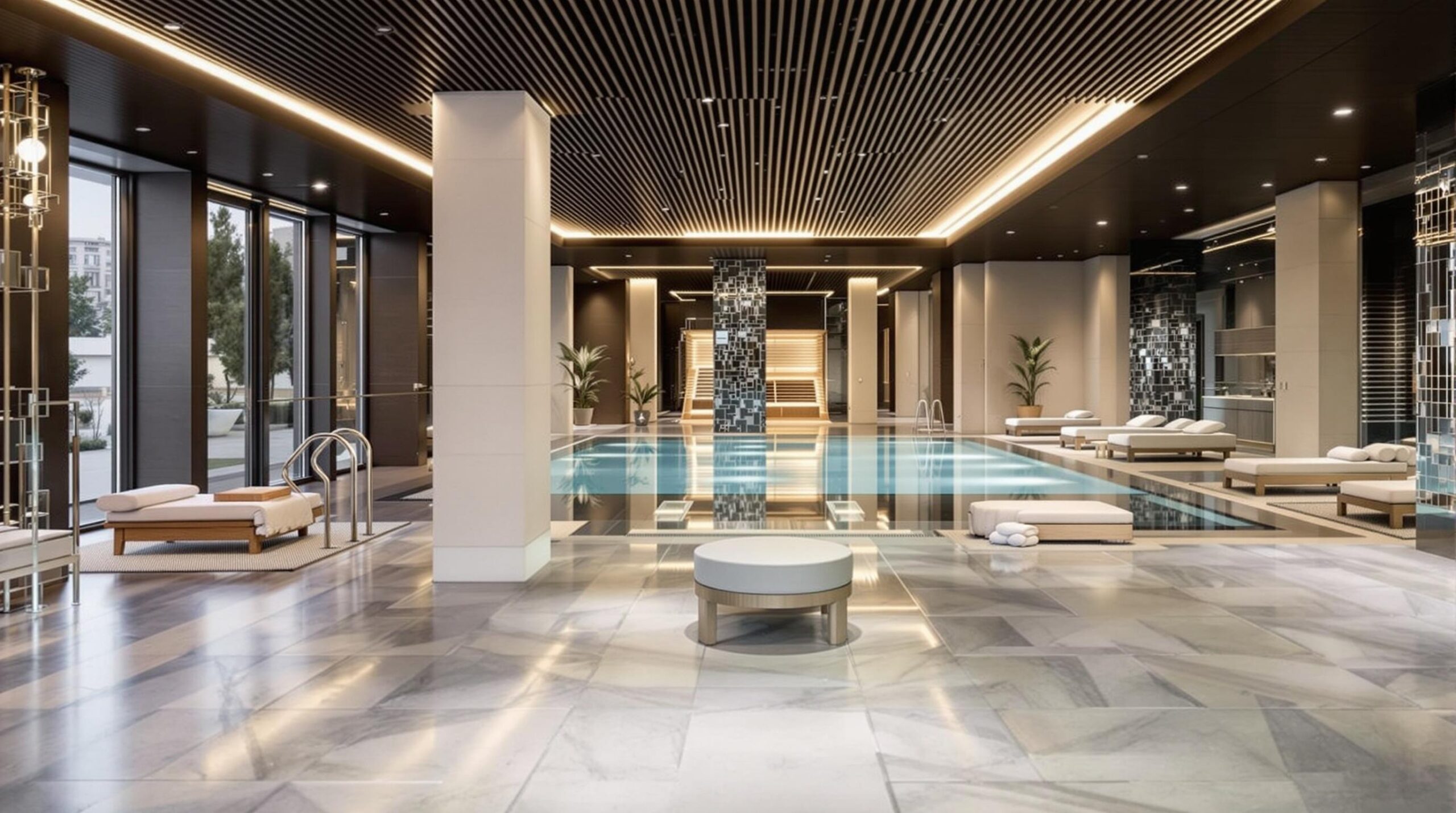 spas de luxe Sofia : intérieur d'un spa de luxe avec piscine et zone de relaxation