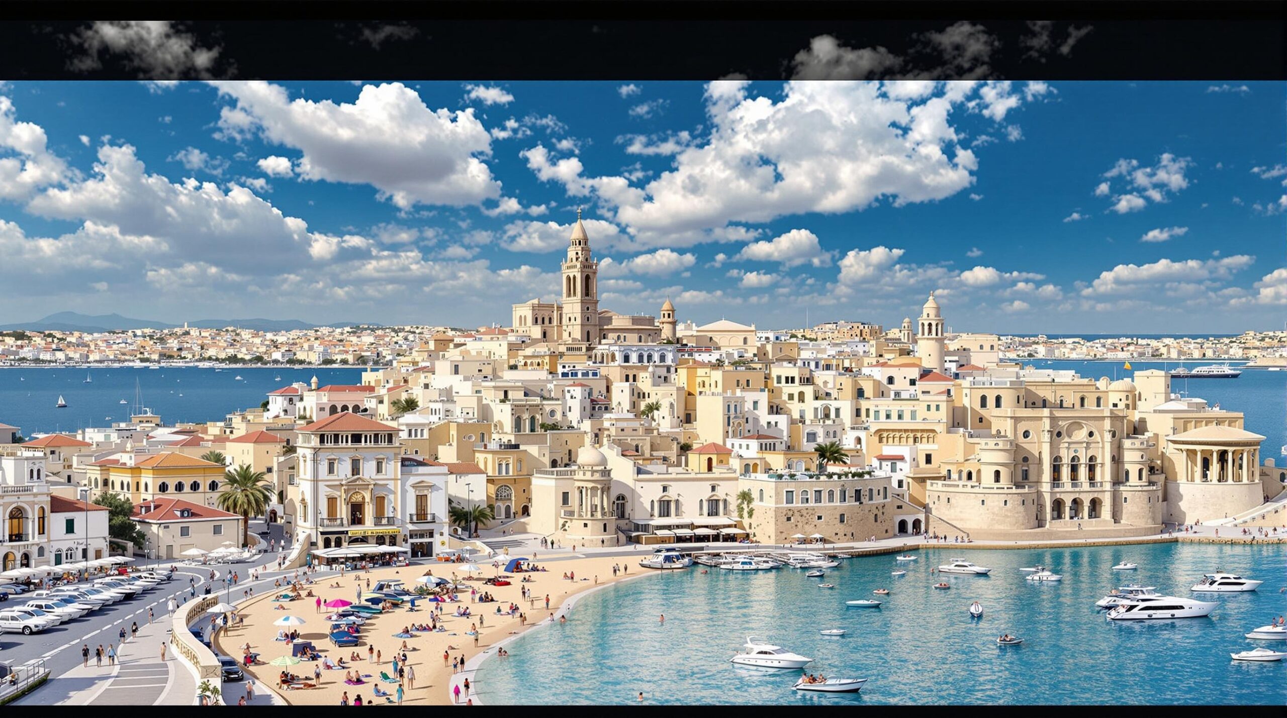 hébergement à Malte : vue panoramique d'un quartier touristique avec logements variés à Malte