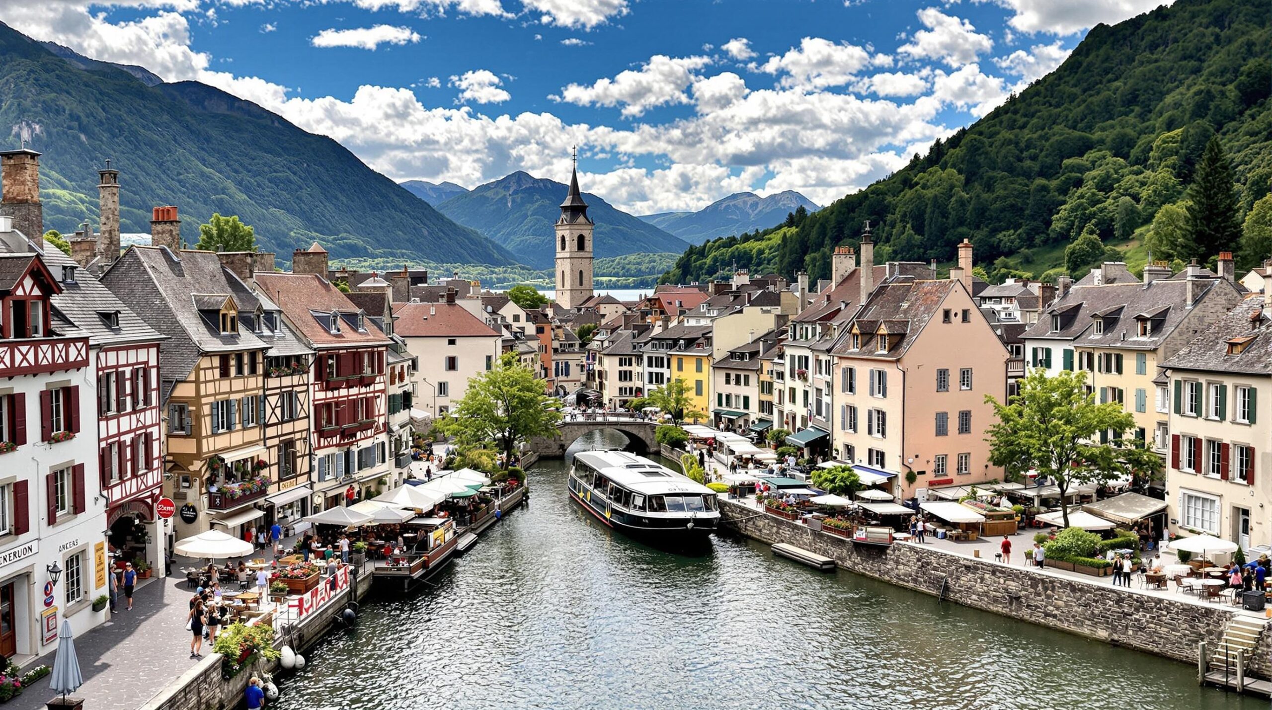 logement Annecy : vue panoramique du lac d'Annecy avec ses quartiers pittoresques