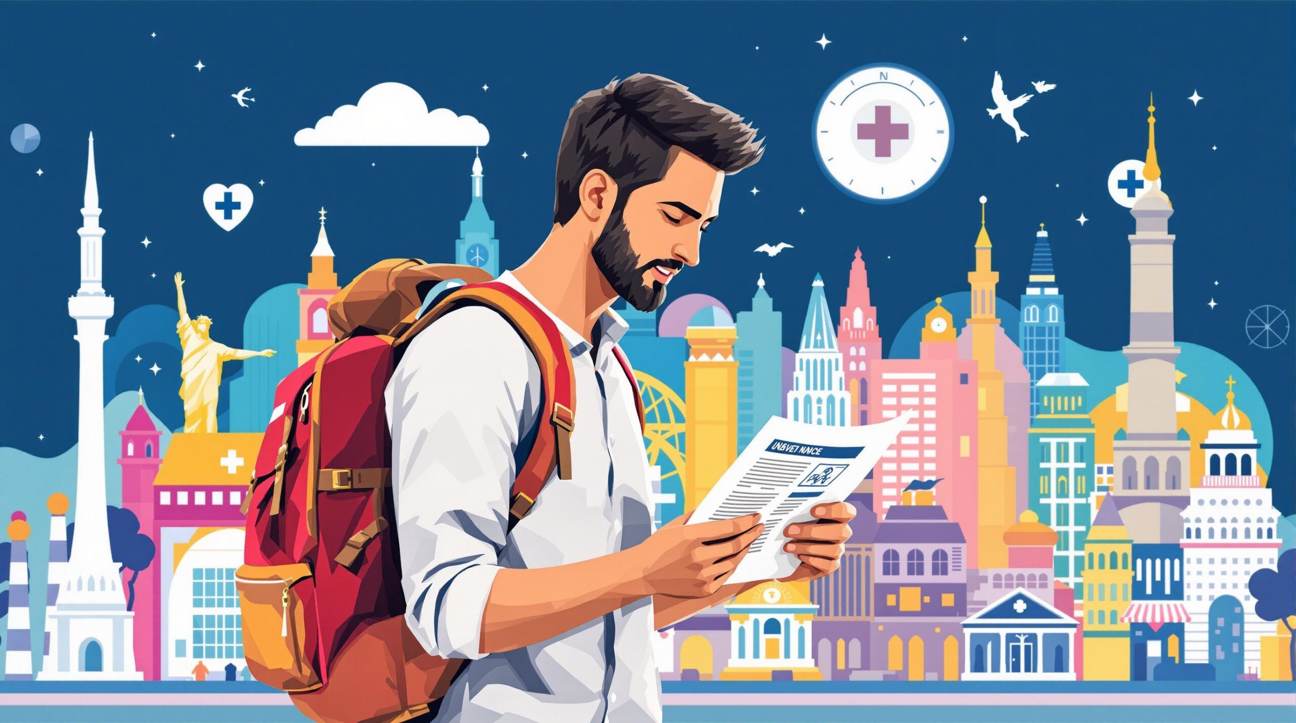 assurance voyage longue durée : illustration de couverture d'assurance pour un long séjour à l'étranger