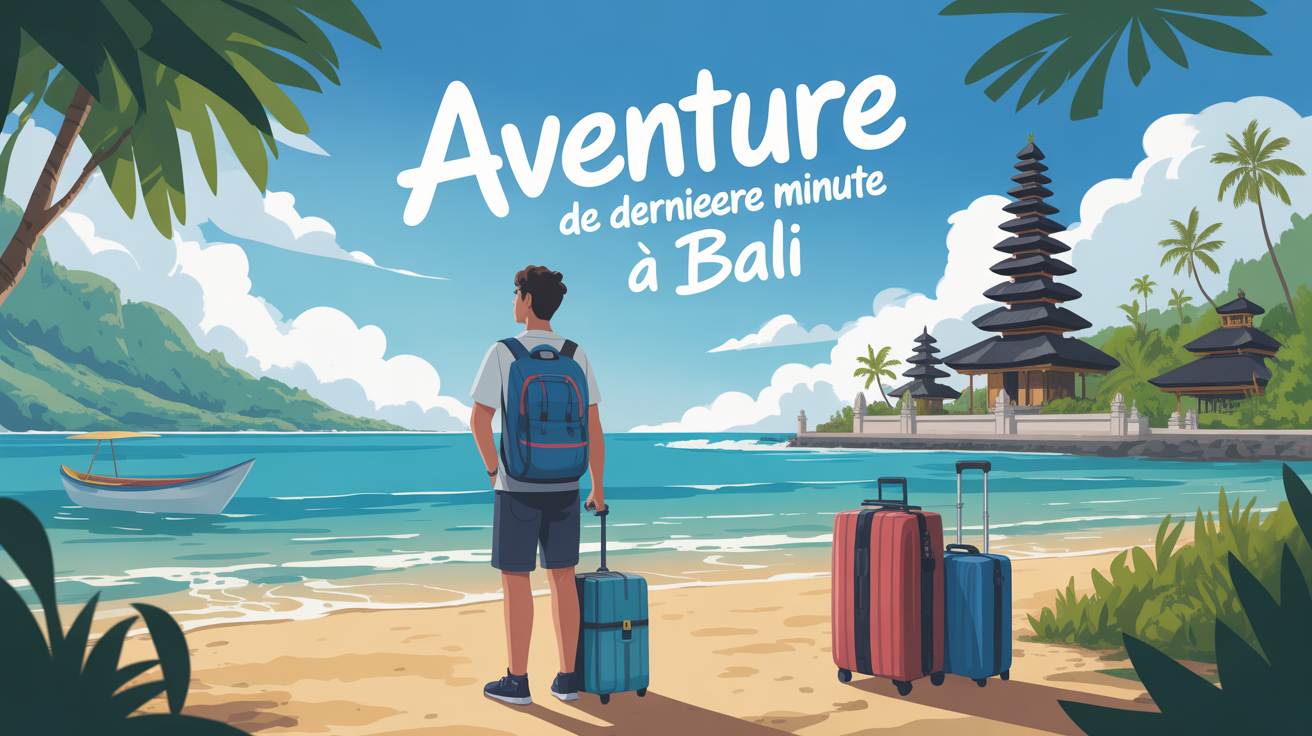 Voyageur sac a dos plage Bali temple riziere