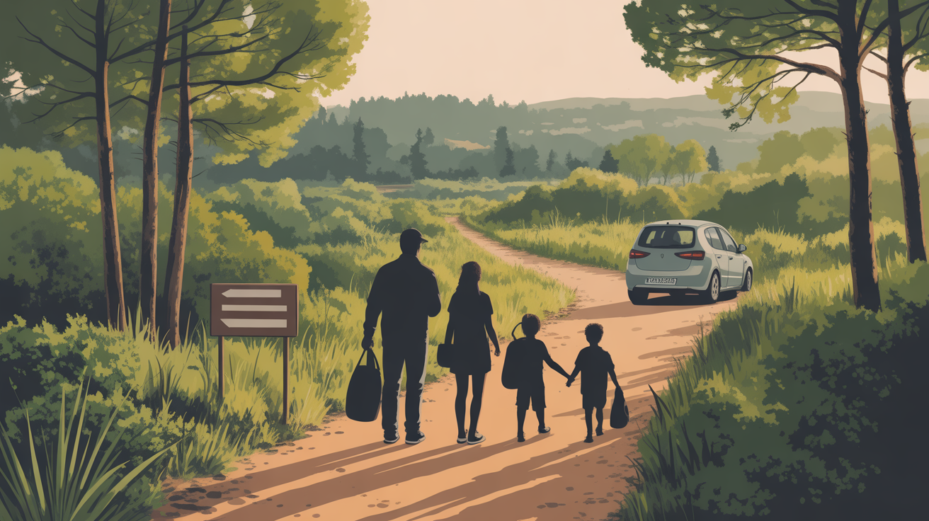 Sentier vers la cascade du trou de Mandre avec famille