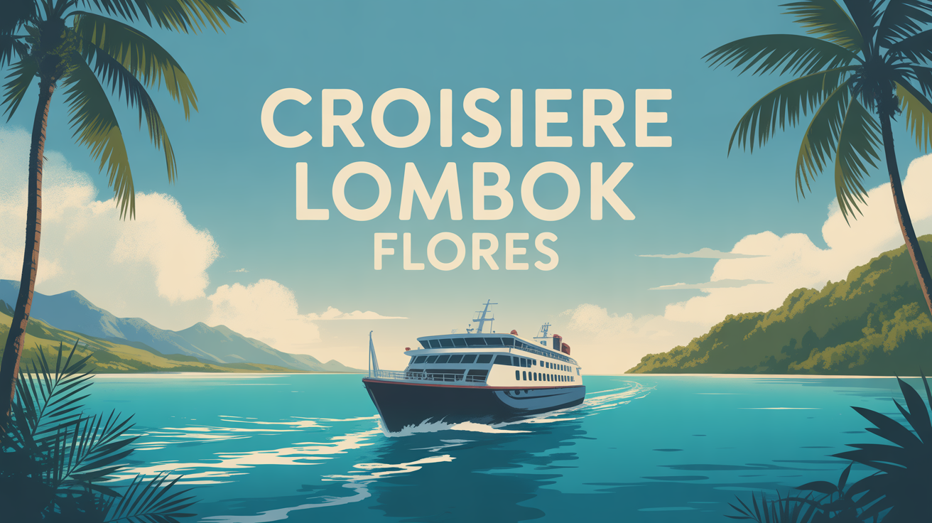 Croisiere Lombok Flores illustration stylisee bateau mer turquoise