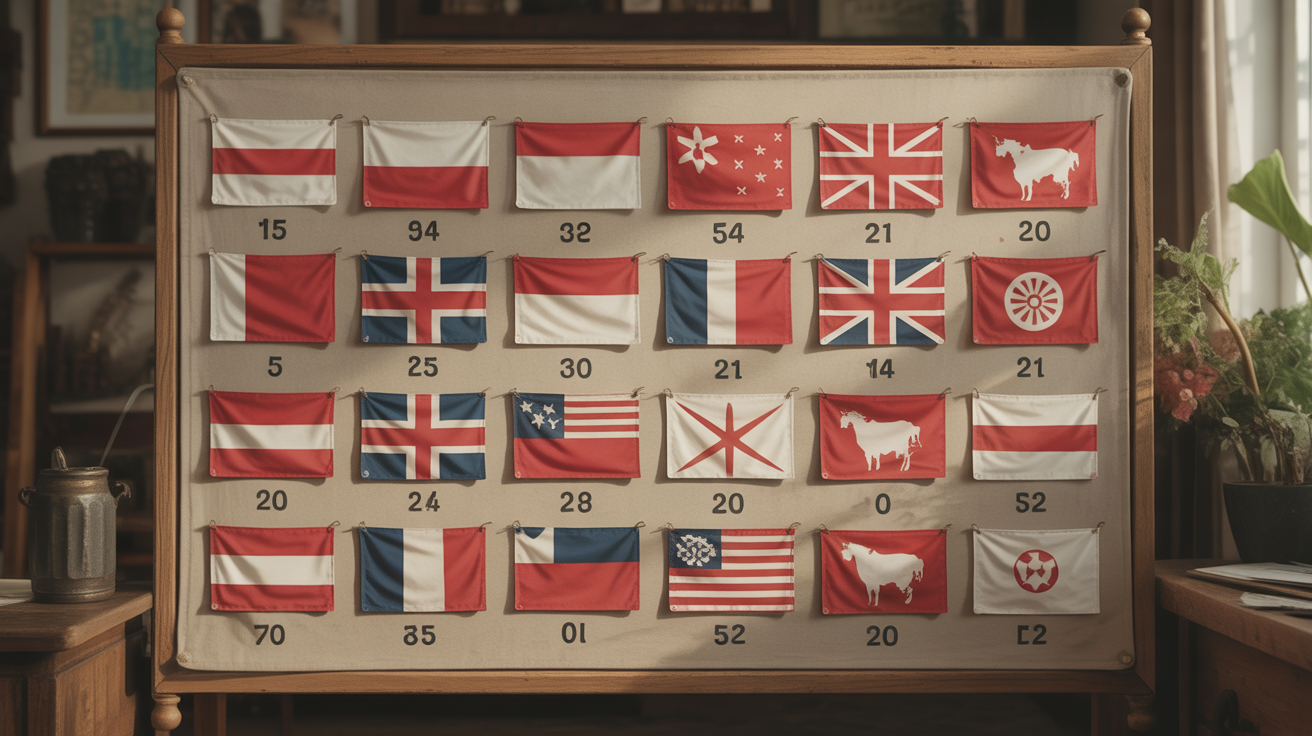 tableau pays avec drapeaux rouge et blanc