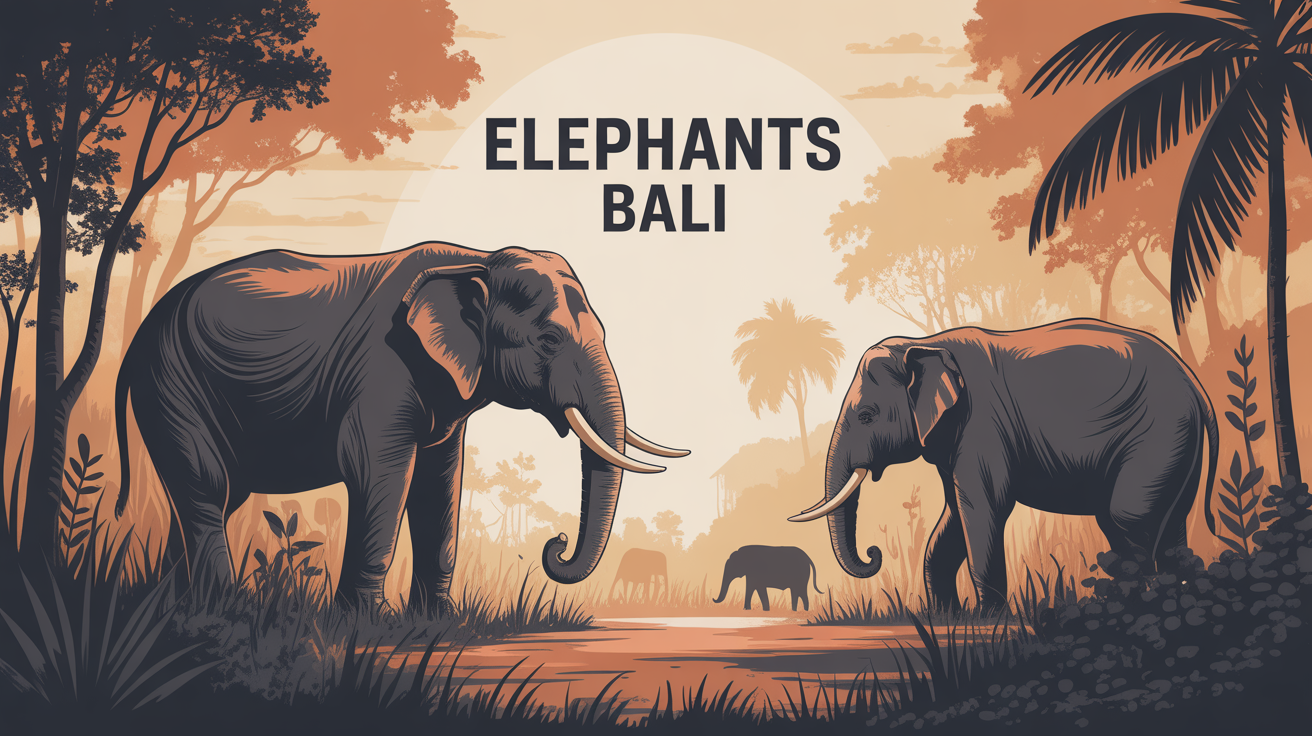 Illustration d'elephants a Bali dans un sanctuaire naturel luxuriant