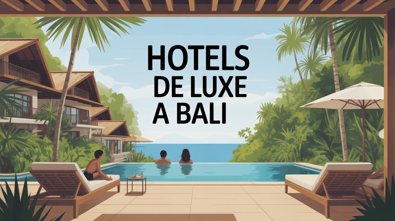 Resort de luxe à Bali sur jungle, mer, piscine à débordement