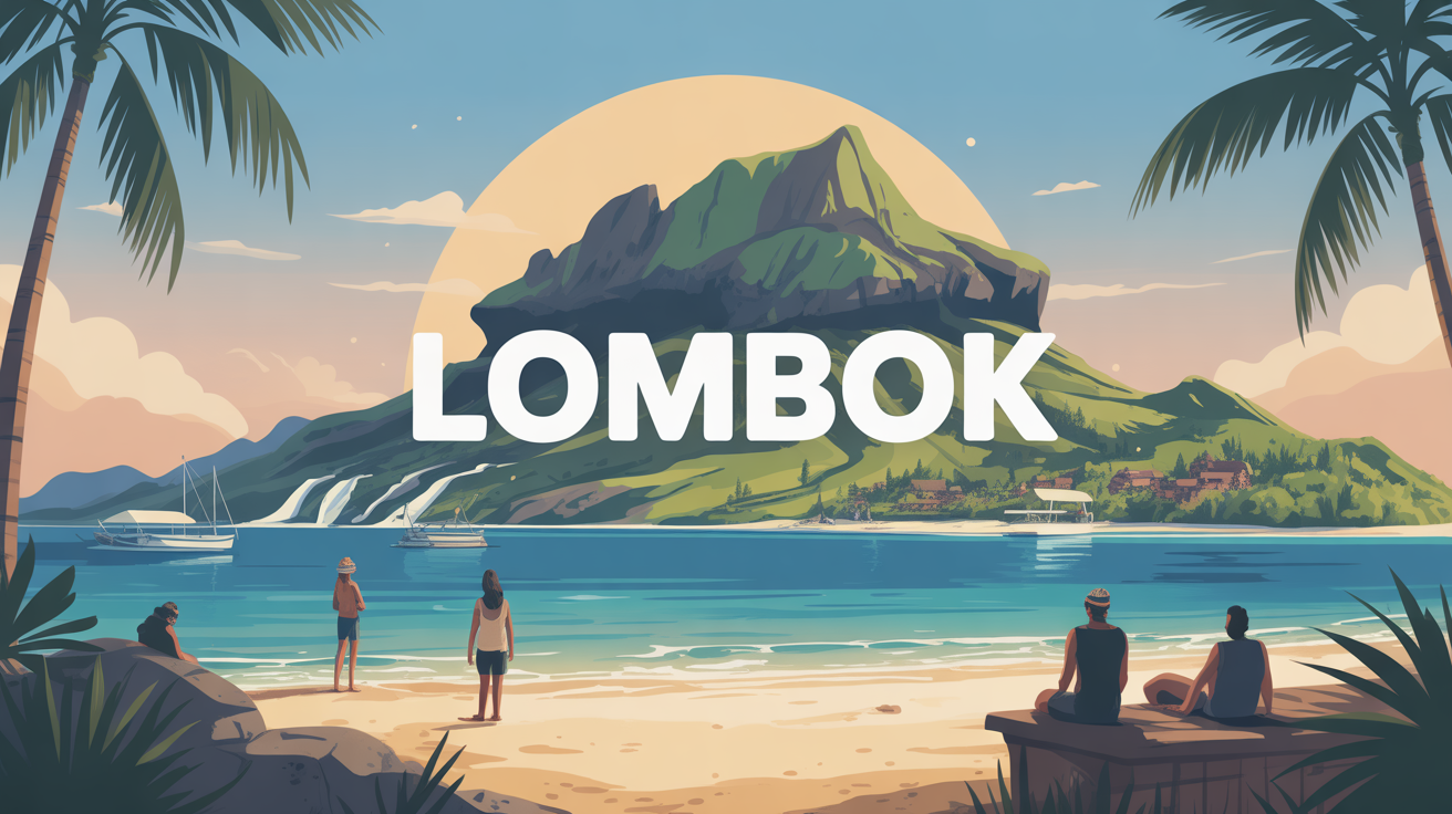 Illustration Lombok ile tropicale plages montagnes cascades villages
