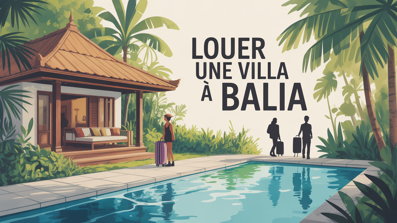 Illustration louer villa Bali piscine privée tropicale voyageurs