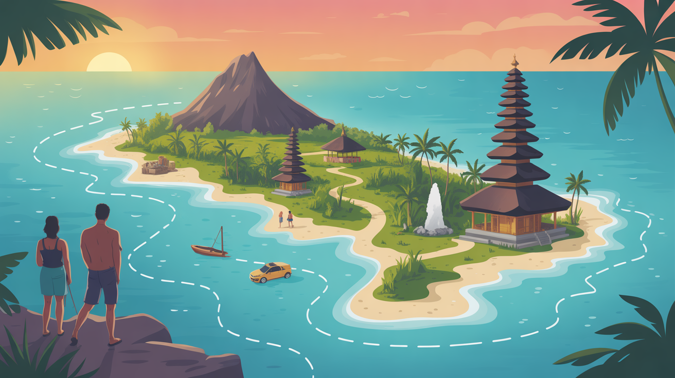 Itinéraire 7 jours Bali rizière volcan plage temple carte