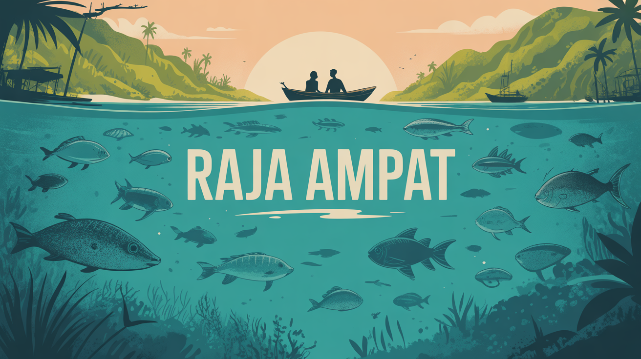 Lagon turquoise Raja Ampat, petites iles, couple en bateau