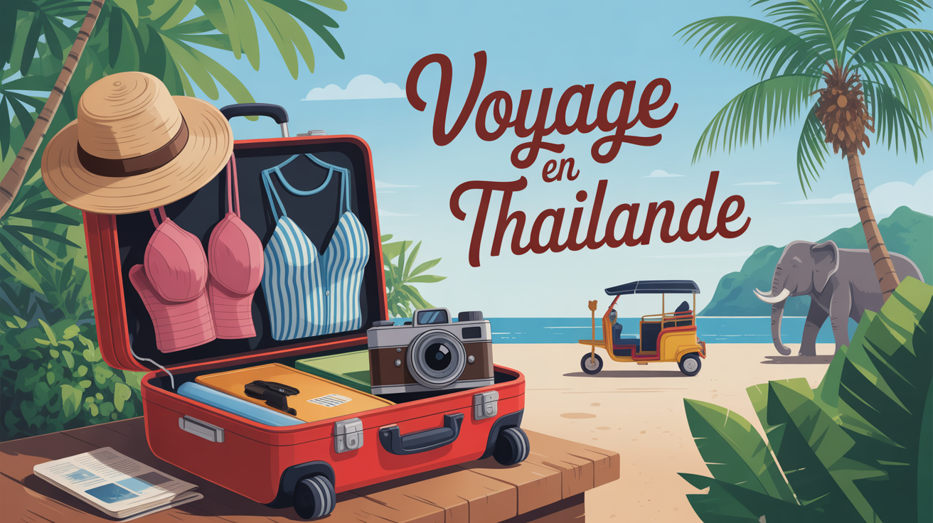 valise ouverte voyage thailande palmier plage