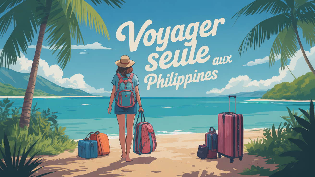 Femme voyageuse seule sur plage tropicale Philippines