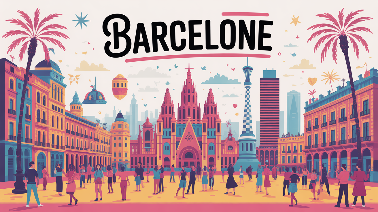 Illustration place urbaine Barcelone carnet de voyage