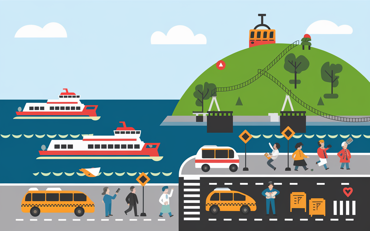 Illustration port Capri transports acces ferry bus taxi funiculaire