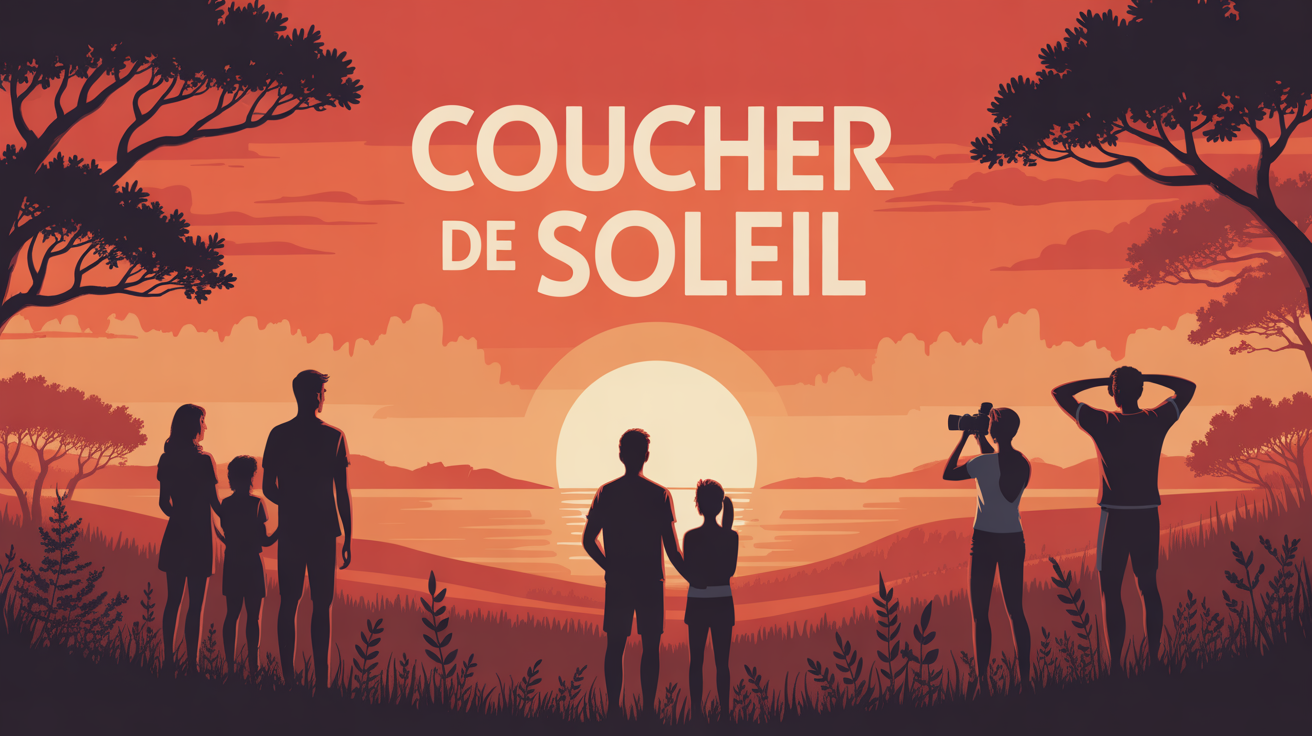 Panorama naturel coucher de soleil silhouettes famille sportifs
