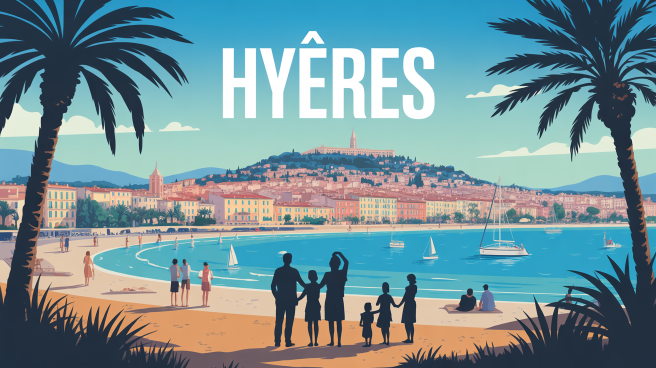 Vue stylisée panoramique Hyères vieille ville plages