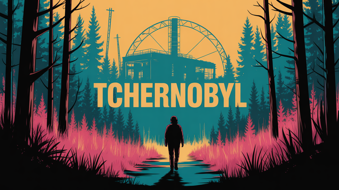 illustration stylisee foret autour batiments abandonnes tchernobyl