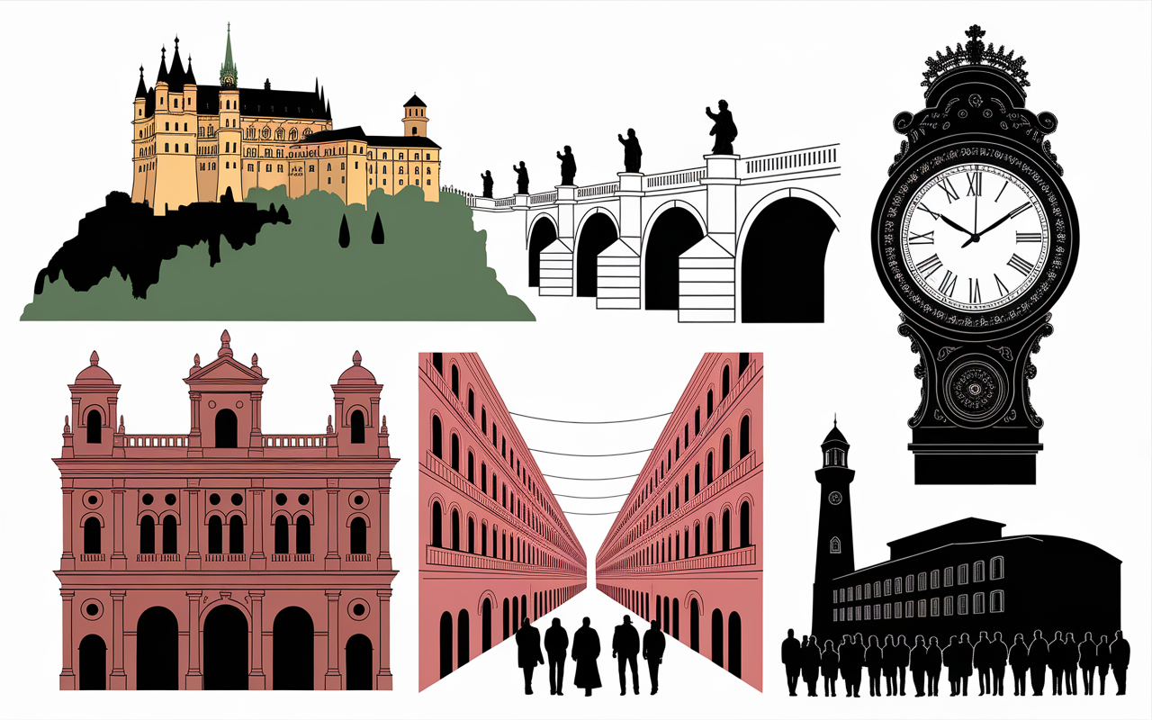 Montage chateau Pont Charles horloge quartier juif