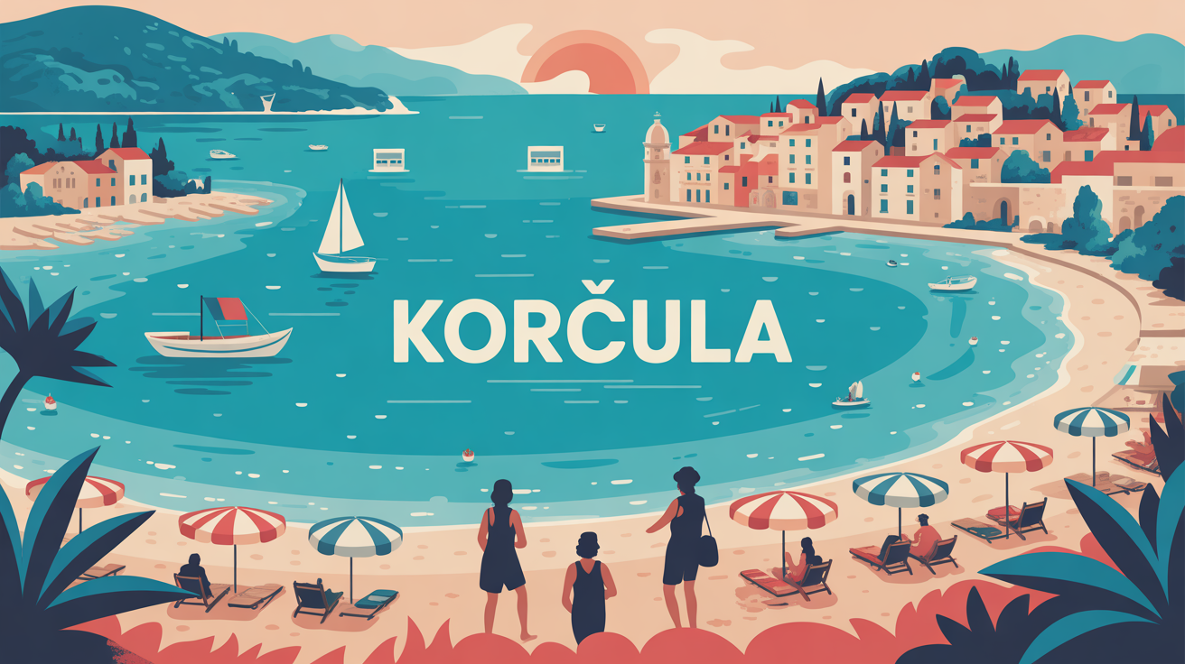 illustration de Korčula île méditerranéenne mer turquoise villages