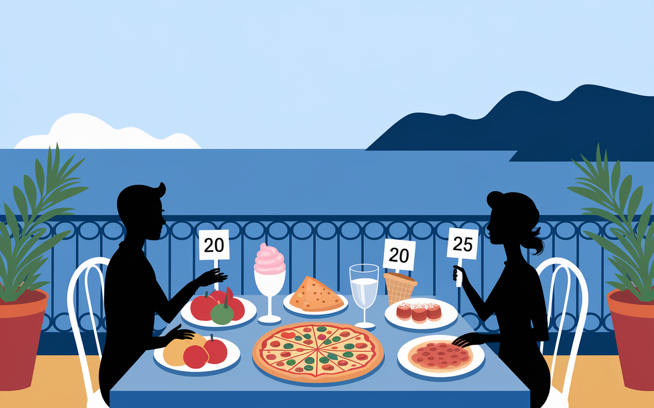 Table terrasse Cefalu pizza gelato cannolo mer
