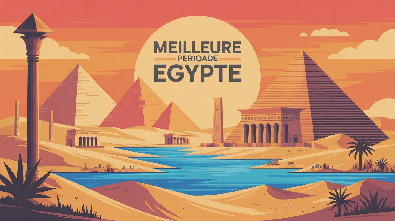 Paysage stylisé Egypte Nil dunes monuments meilleure période