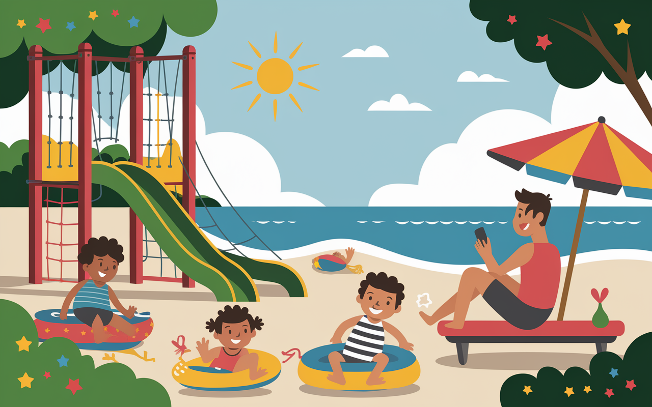 Jeux enfants Pornic plage, accrobranche, ambiance famille vacances
