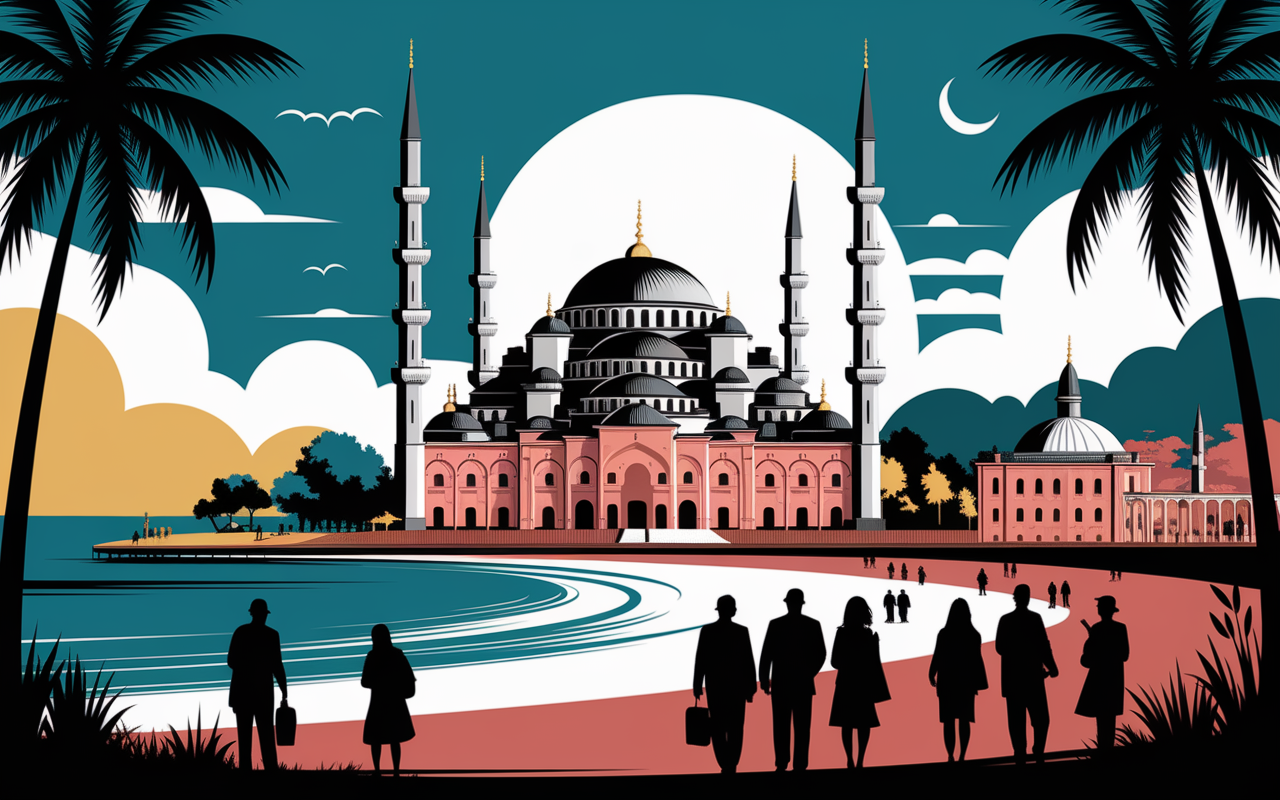 Mosquee montgolfiere plage marche Turquie