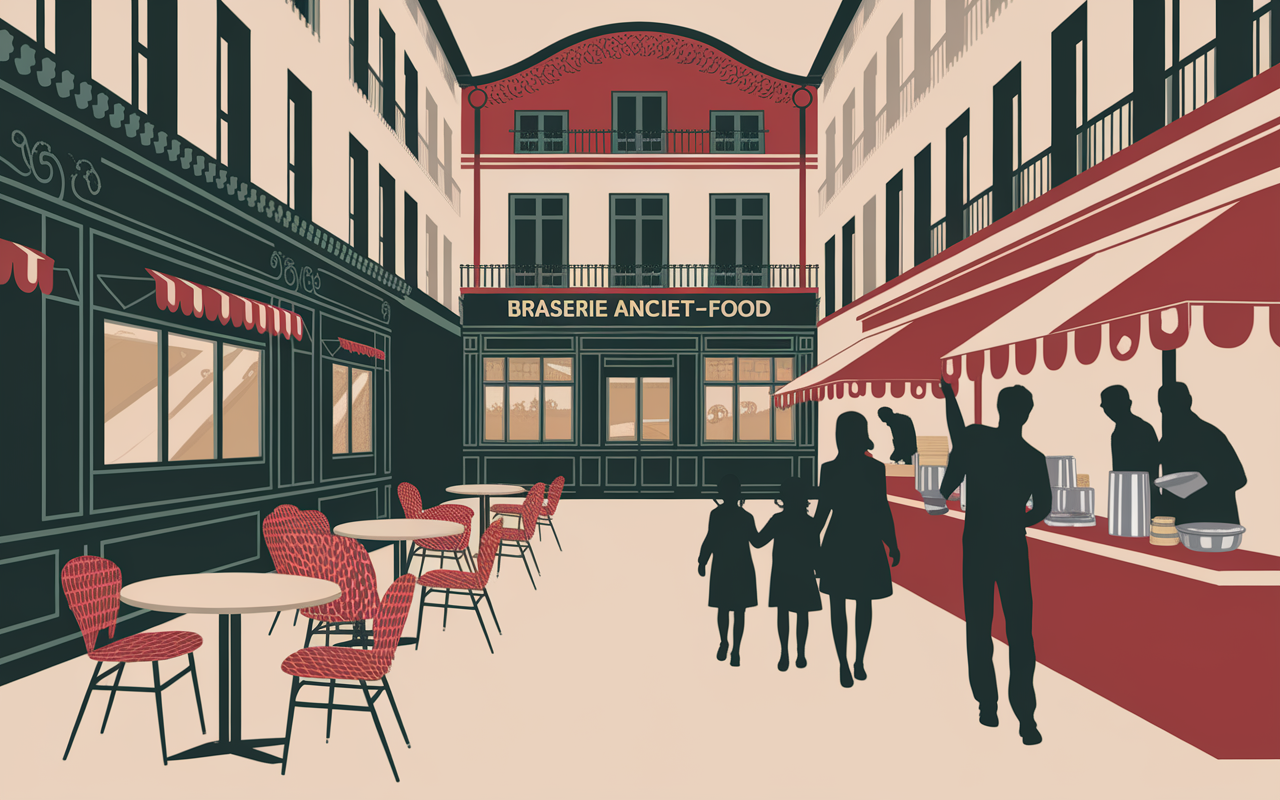 Scene marche plats traditionnels brasserie street-food
