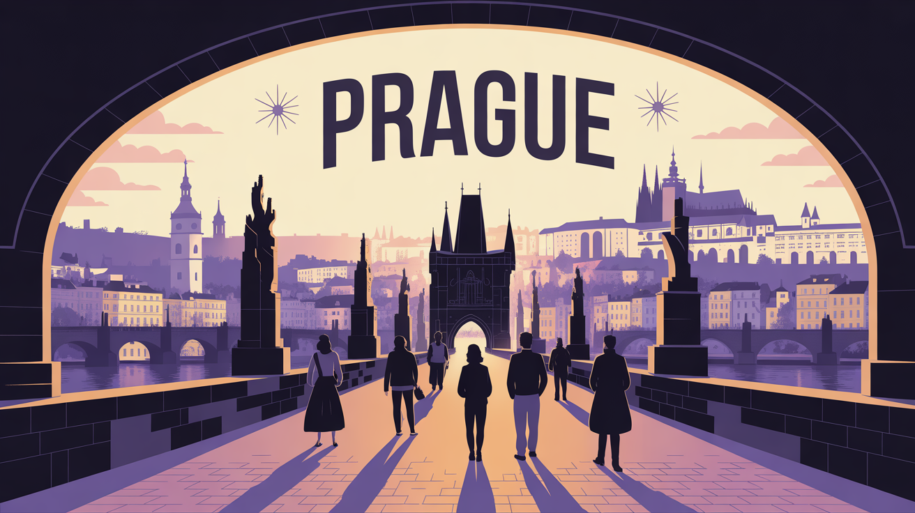 Illustration ville Prague pont toits mediévaux
