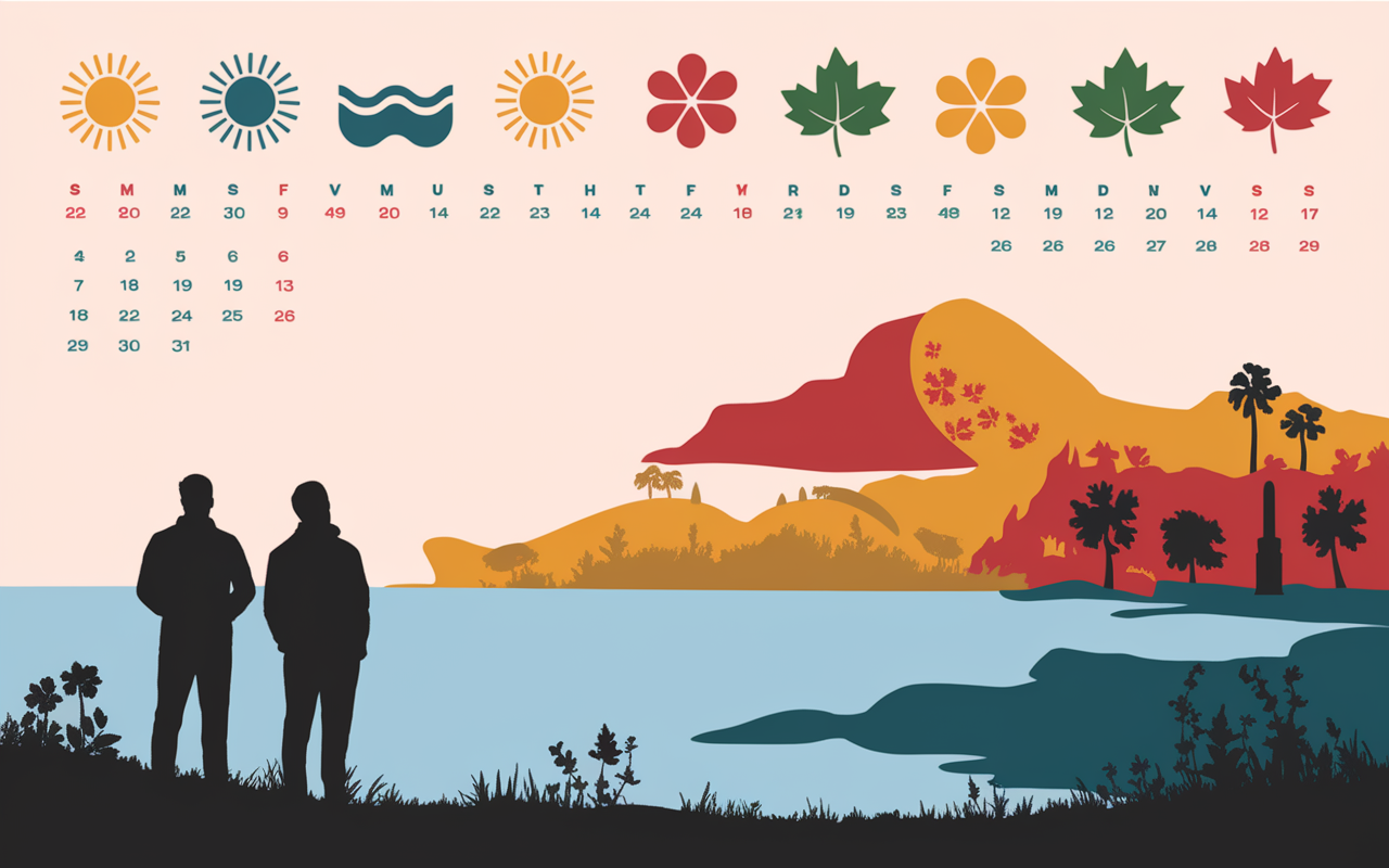 Calendrier et panorama saison Sicile, températures et icônes