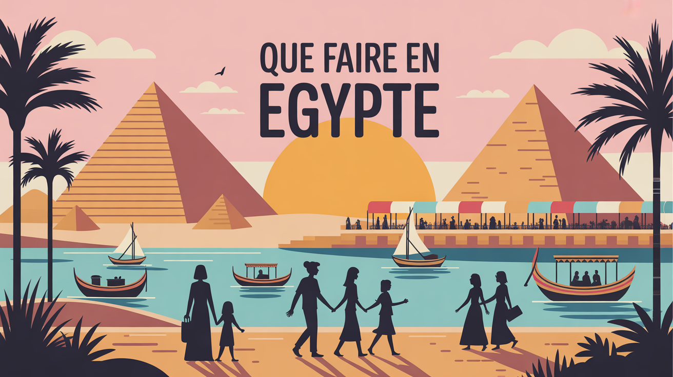 Que faire en Egypte illustration pyramides Nil marché