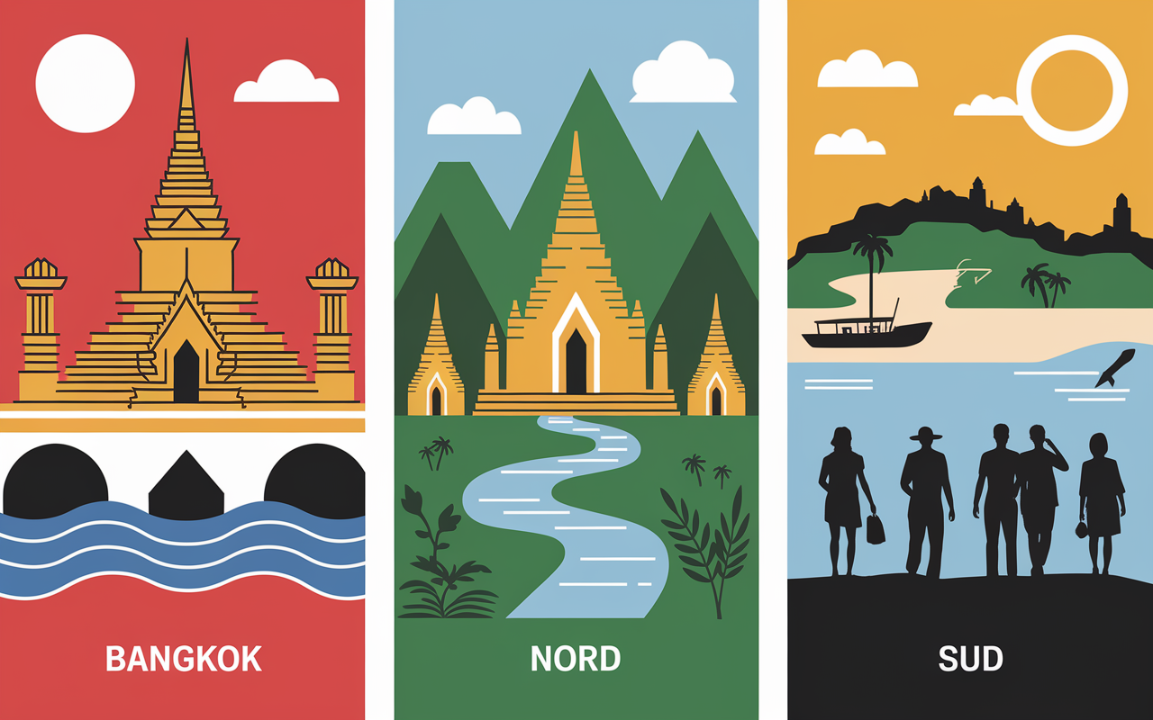 Carte decoupee Bangkok Nord Sud pour premier voyage Thailande