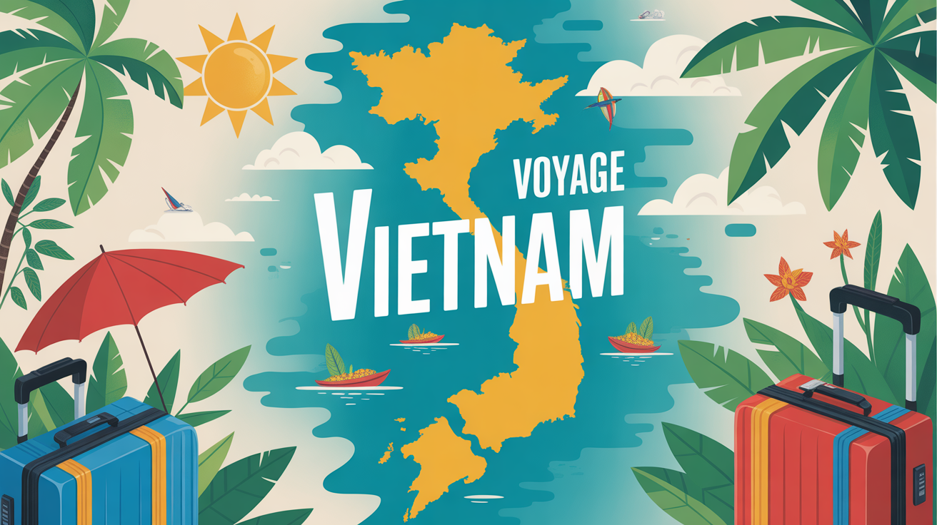 Carte Vietnam valises climat tropical et riziere