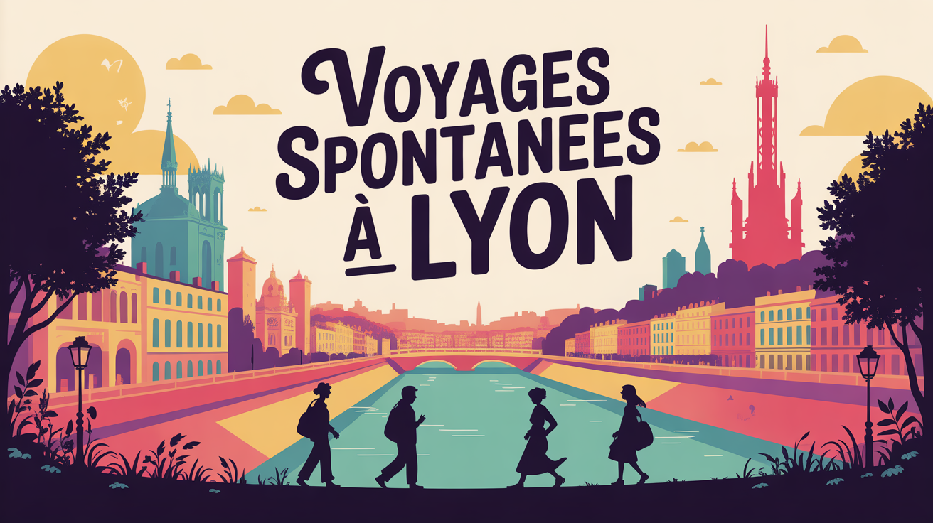 Vue stylisee Lyon monuments emblematique et personnages