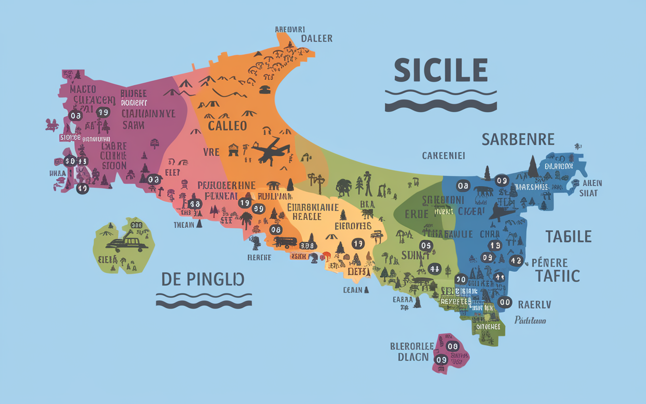 Carte Sicile pictogrammes aeroport transfert