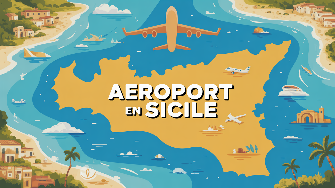 Illustration aeroport en Sicile symboles voyage