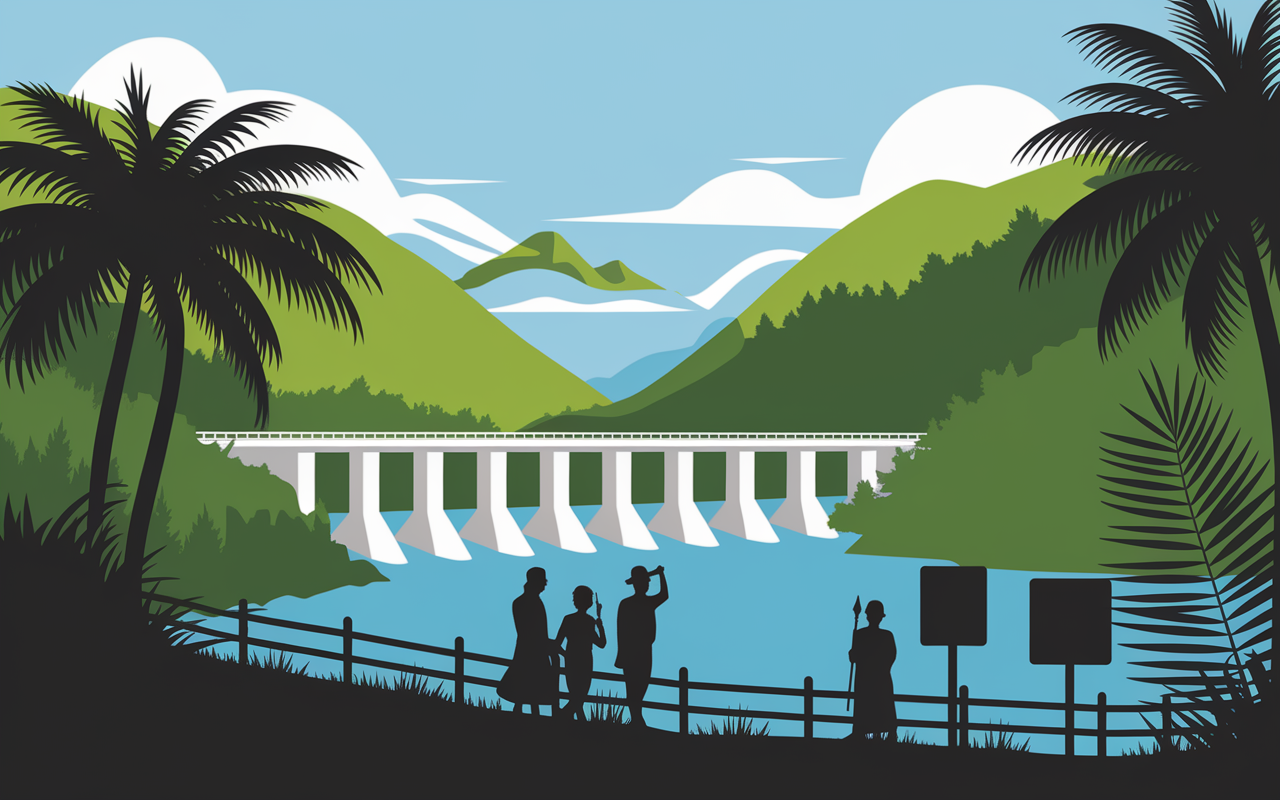 vue stylisee barrage de bimont sentiers balises marcheurs
